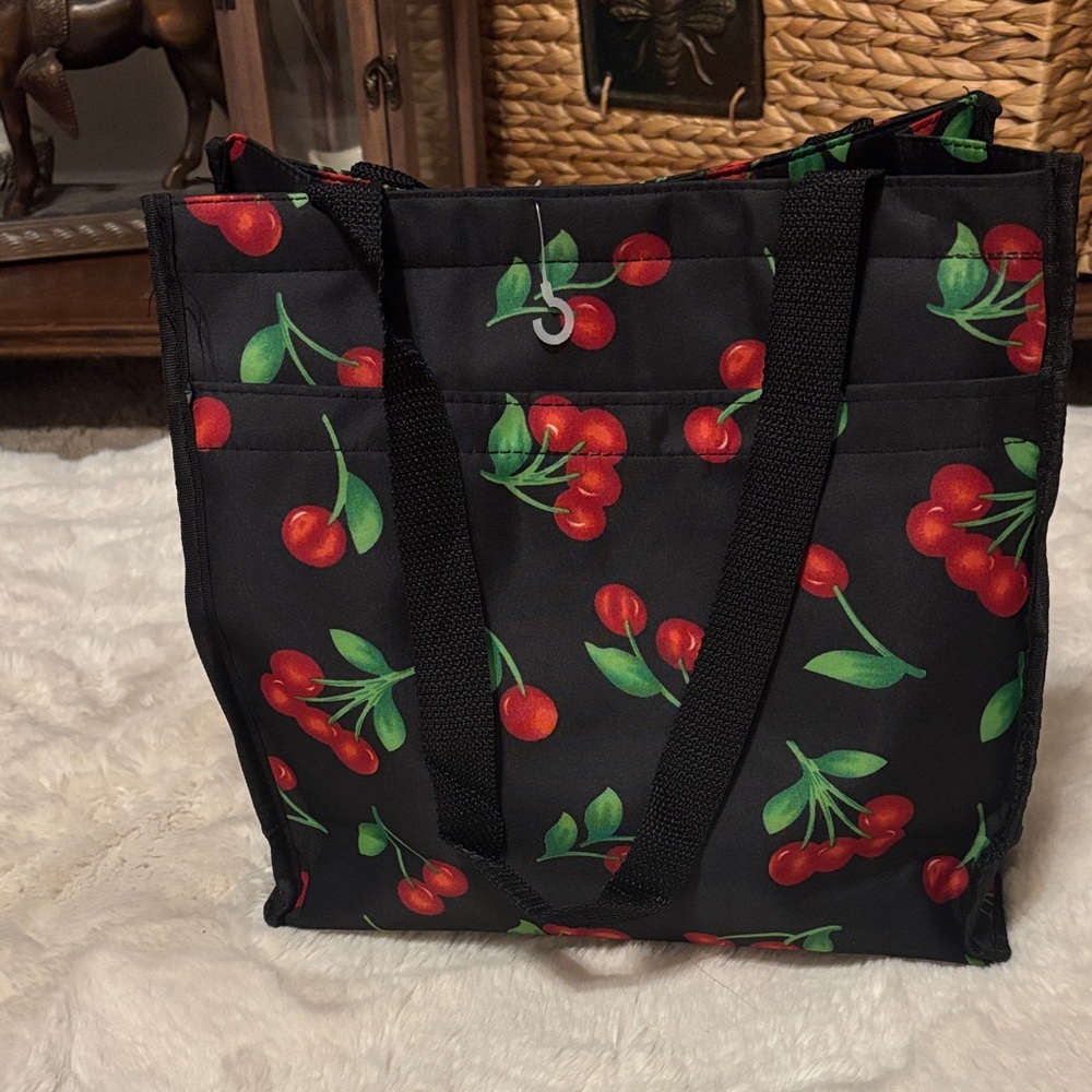 Cherry Print Black Tote Bag-NWOT - Picture 2 of 6